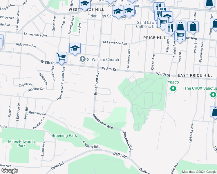 map of restaurants, bars, coffee shops, grocery stores, and more near 3922 North Clerose Circle in Cincinnati