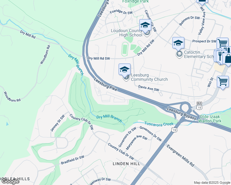 map of restaurants, bars, coffee shops, grocery stores, and more near 125I Clubhouse Drive Southwest in Leesburg
