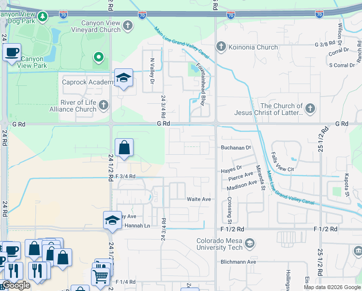 map of restaurants, bars, coffee shops, grocery stores, and more near 2484 Park Vista Street in Grand Junction