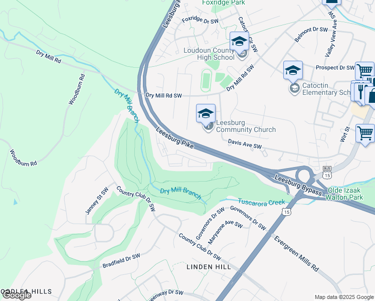 map of restaurants, bars, coffee shops, grocery stores, and more near 125J Clubhouse Drive Southwest in Leesburg