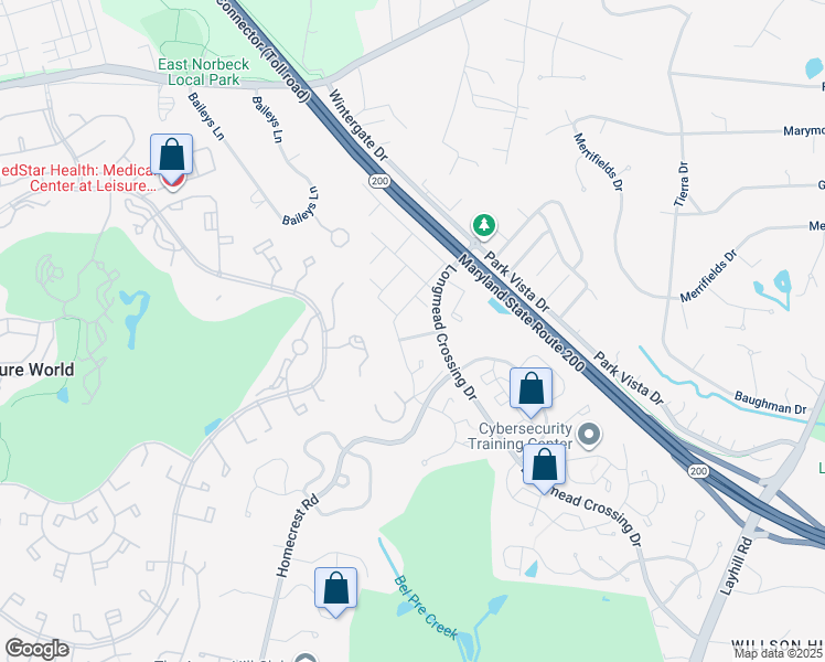 map of restaurants, bars, coffee shops, grocery stores, and more near 2621 Telluride Place in Silver Spring