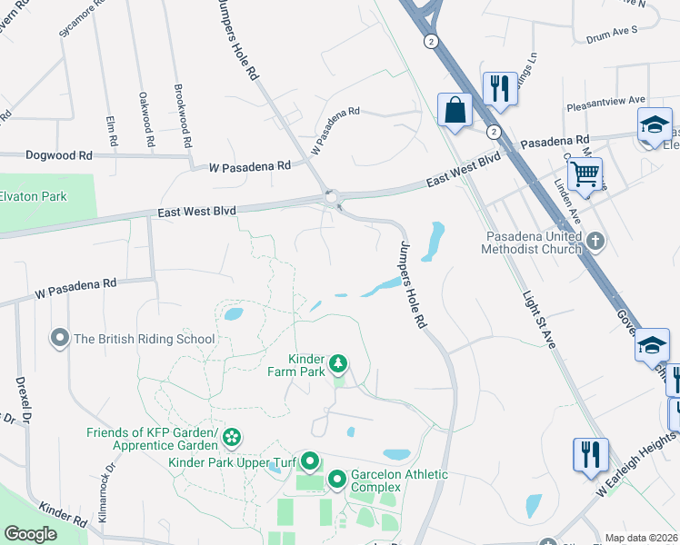 map of restaurants, bars, coffee shops, grocery stores, and more near 8409 Adler Court in Millersville