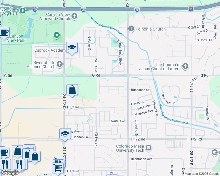 map of restaurants, bars, coffee shops, grocery stores, and more near 2484 Park Vista Street in Grand Junction