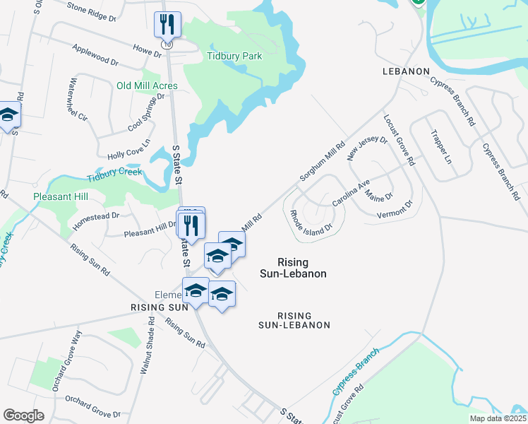 map of restaurants, bars, coffee shops, grocery stores, and more near 4010A Rhode Island Drive in Dover