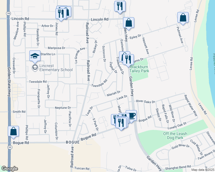 map of restaurants, bars, coffee shops, grocery stores, and more near 655 Windward Way in Yuba City