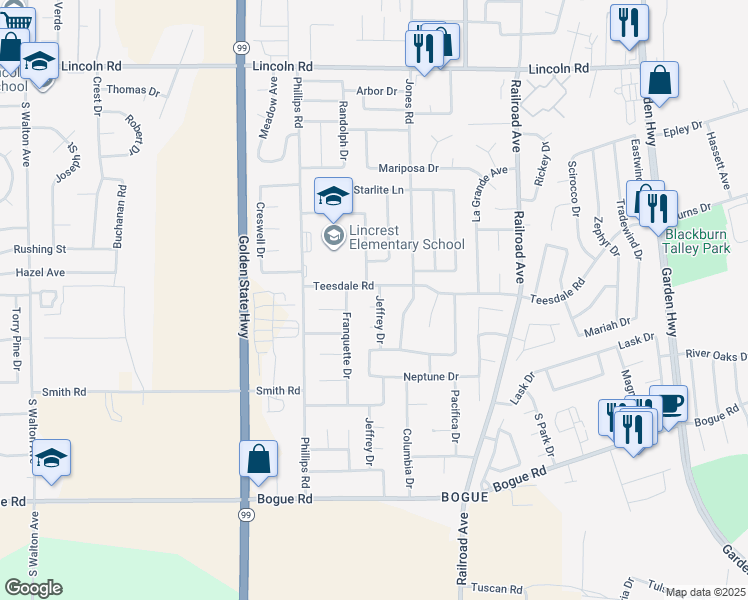 map of restaurants, bars, coffee shops, grocery stores, and more near 1087 Tara Court in Yuba City