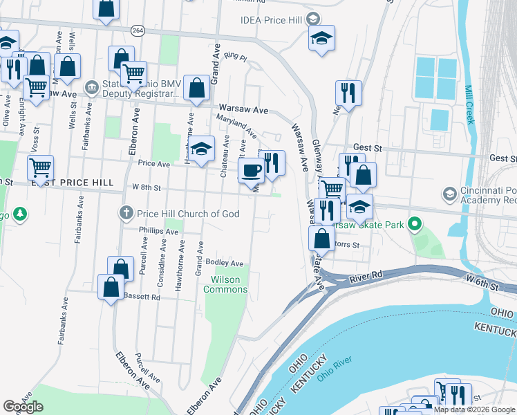 map of restaurants, bars, coffee shops, grocery stores, and more near 753 Mount Hope Avenue in Cincinnati