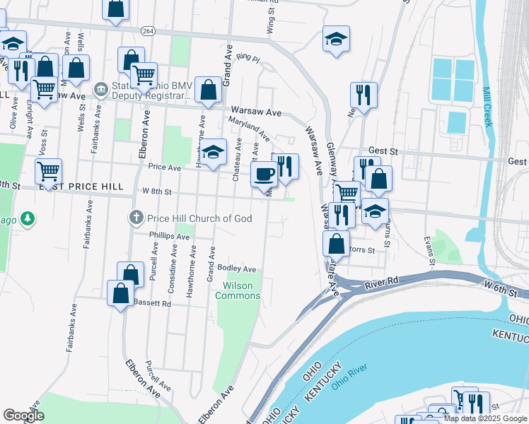 map of restaurants, bars, coffee shops, grocery stores, and more near 753 Mount Hope Avenue in Cincinnati