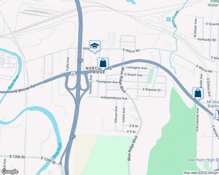 map of restaurants, bars, coffee shops, grocery stores, and more near 8600 Roberts Street in Kansas City