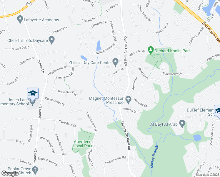 map of restaurants, bars, coffee shops, grocery stores, and more near 12345 Sweetbough Court in North Potomac