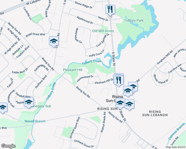 map of restaurants, bars, coffee shops, grocery stores, and more near 201 Homestead Drive in Rising Sun-Lebanon