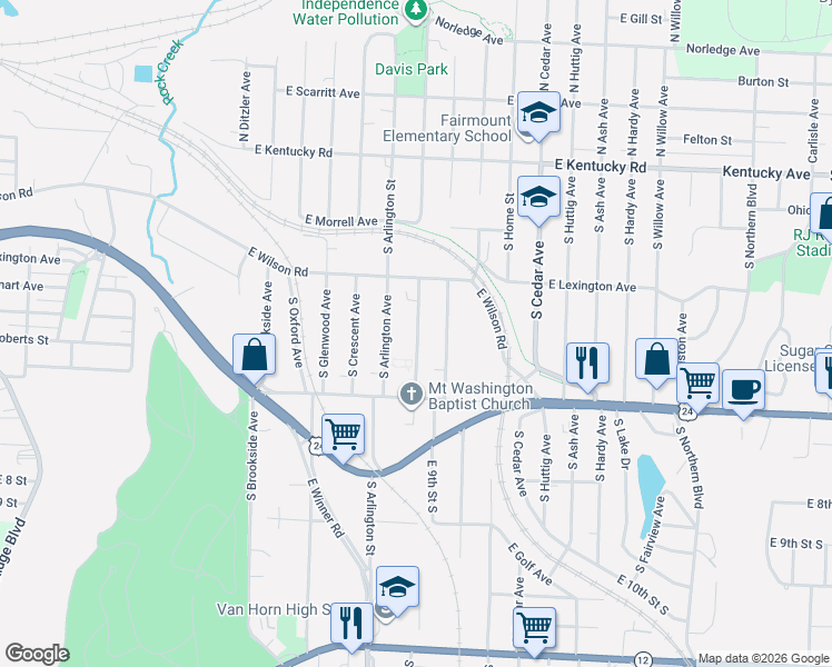 map of restaurants, bars, coffee shops, grocery stores, and more near in Independence