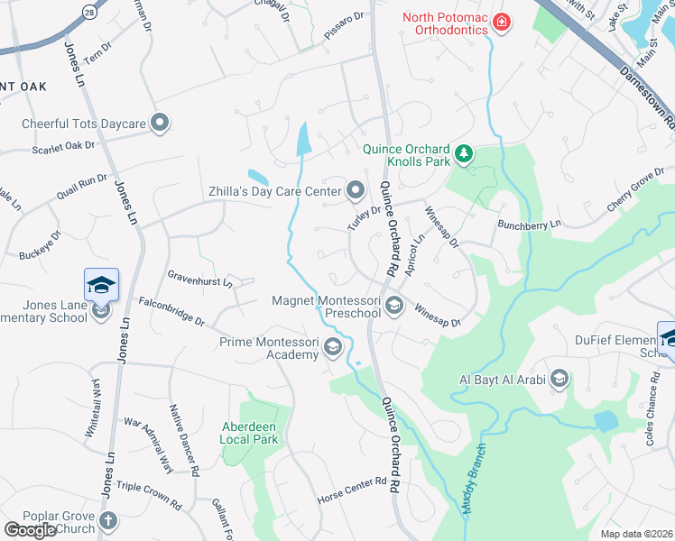 map of restaurants, bars, coffee shops, grocery stores, and more near 12345 Sweetbough Court in North Potomac