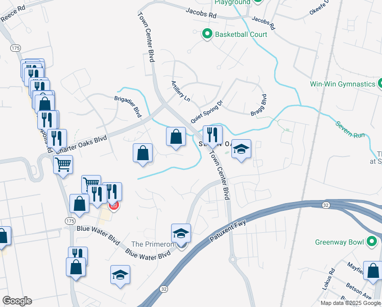 map of restaurants, bars, coffee shops, grocery stores, and more near 226 Arcadia Shores Circle in Odenton