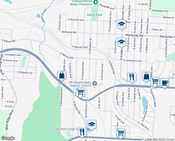 map of restaurants, bars, coffee shops, grocery stores, and more near 548 South Arlington Avenue in Independence