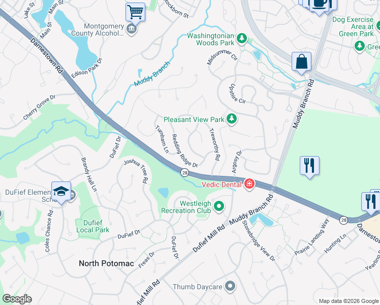 map of restaurants, bars, coffee shops, grocery stores, and more near 7 Thorburn Road in Gaithersburg
