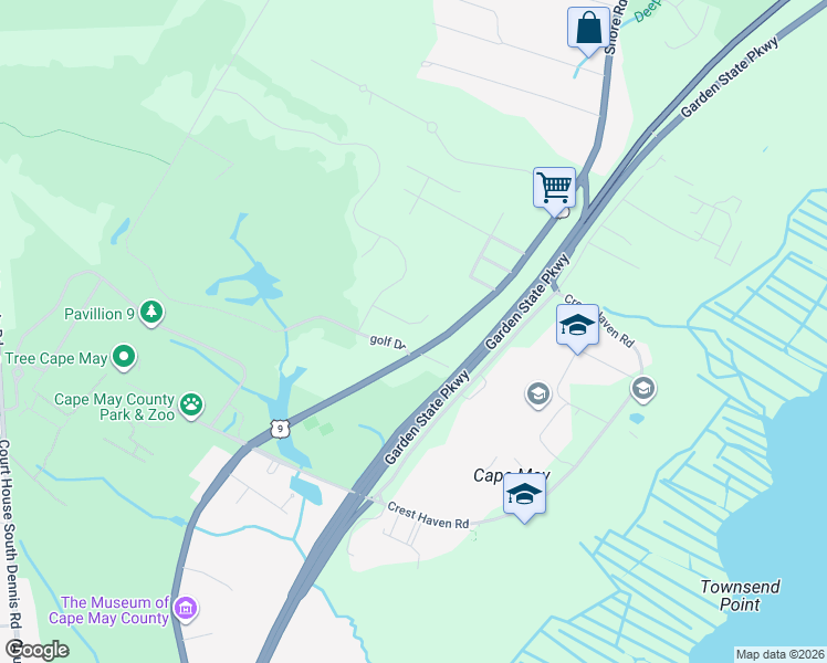 map of restaurants, bars, coffee shops, grocery stores, and more near 901-919 Shore Road in Cape May County