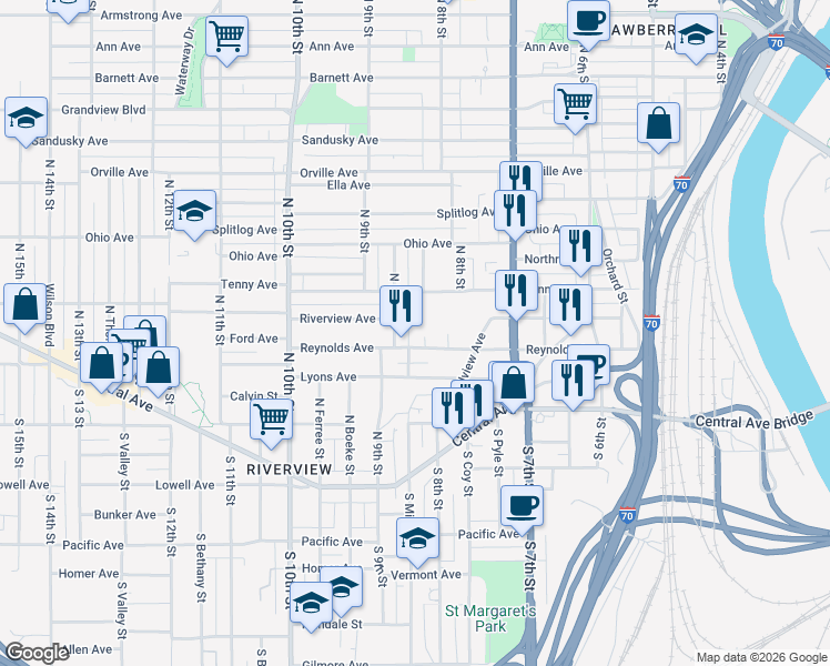 map of restaurants, bars, coffee shops, grocery stores, and more near 98 North Early Street in Kansas City
