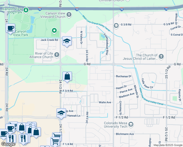 map of restaurants, bars, coffee shops, grocery stores, and more near 2479 G Road in Grand Junction