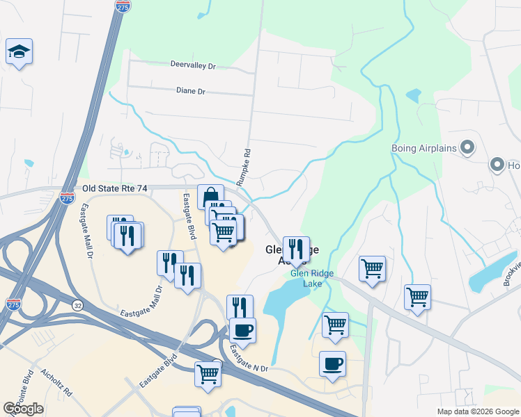 map of restaurants, bars, coffee shops, grocery stores, and more near 861 Old State Route 74 in Cincinnati