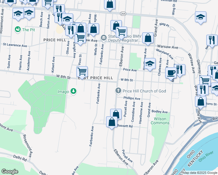 map of restaurants, bars, coffee shops, grocery stores, and more near 746 Woodlawn Avenue in Cincinnati