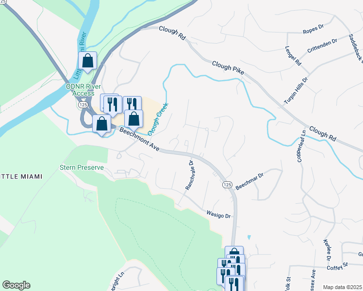 map of restaurants, bars, coffee shops, grocery stores, and more near 5462 Beechmont Avenue in Cincinnati