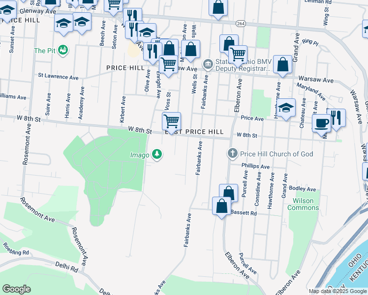 map of restaurants, bars, coffee shops, grocery stores, and more near 767 Wells Street in Cincinnati