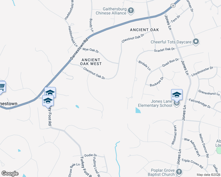 map of restaurants, bars, coffee shops, grocery stores, and more near 13220 Chestnut Oak Drive in Gaithersburg