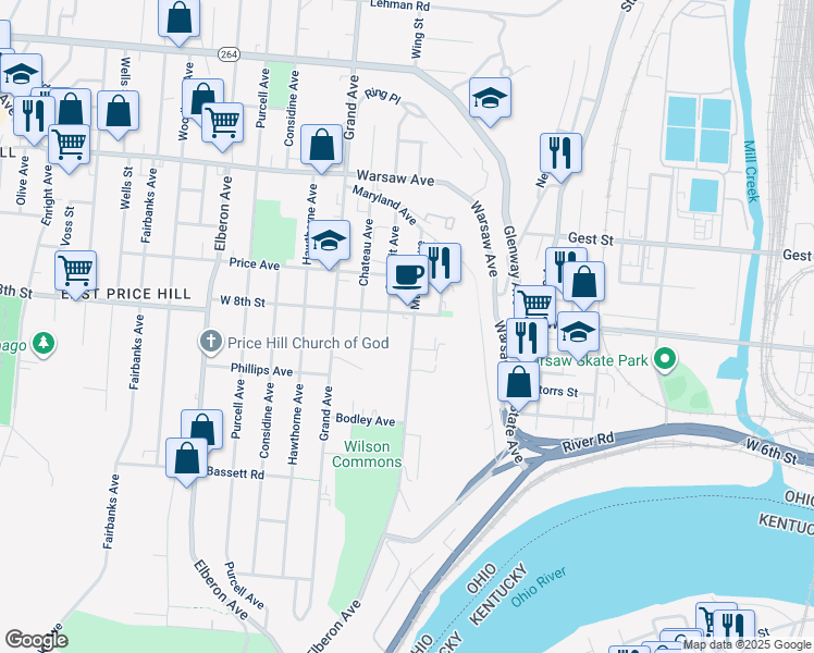 map of restaurants, bars, coffee shops, grocery stores, and more near 761 Mount Hope Avenue in Cincinnati