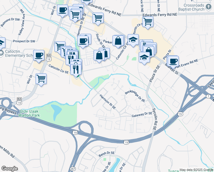 map of restaurants, bars, coffee shops, grocery stores, and more near 210 Shenandoah Street Southeast in Leesburg