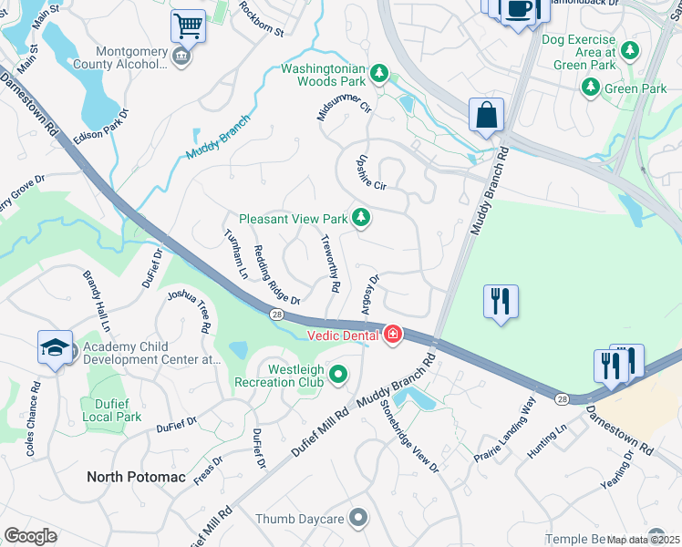 map of restaurants, bars, coffee shops, grocery stores, and more near 13 Treworthy Road in Gaithersburg