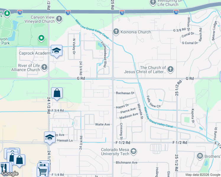 map of restaurants, bars, coffee shops, grocery stores, and more near 693 25 Road in Grand Junction
