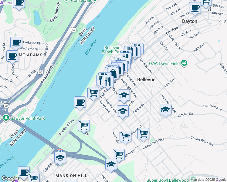 map of restaurants, bars, coffee shops, grocery stores, and more near 235 Taylor Avenue in Bellevue
