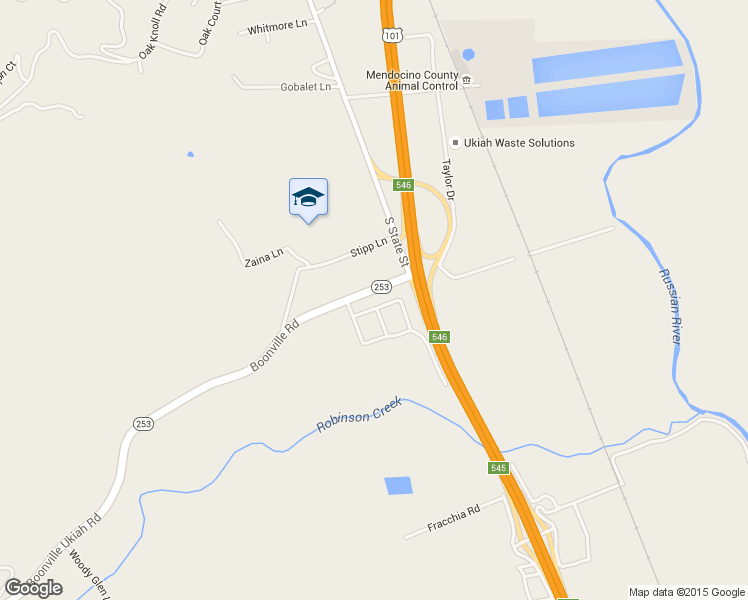 map of restaurants, bars, coffee shops, grocery stores, and more near 3491 Leland Lane in Ukiah