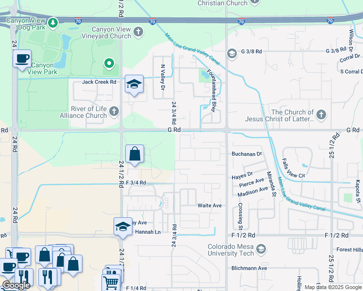 map of restaurants, bars, coffee shops, grocery stores, and more near 2479 G Road in Grand Junction