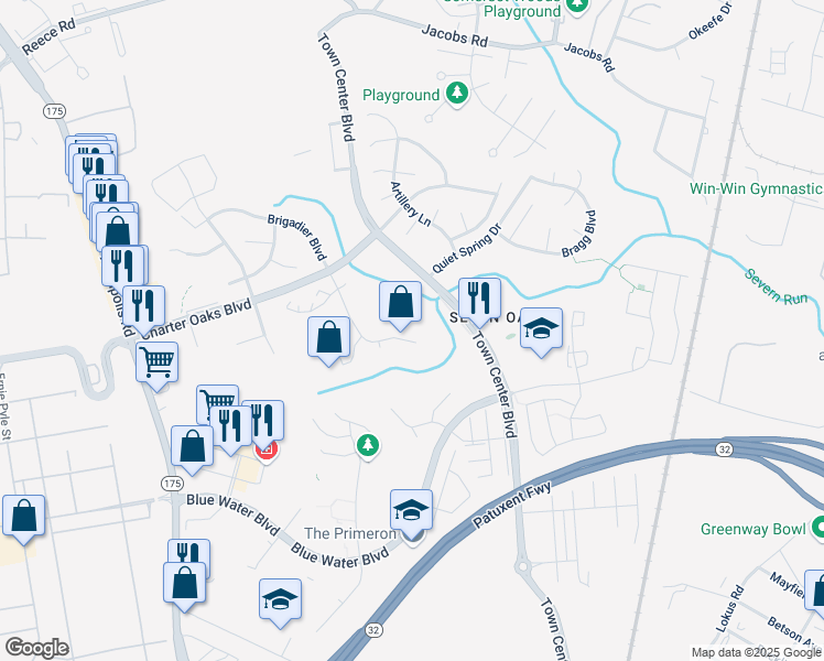 map of restaurants, bars, coffee shops, grocery stores, and more near 208 Arcadia Shores Circle in Odenton