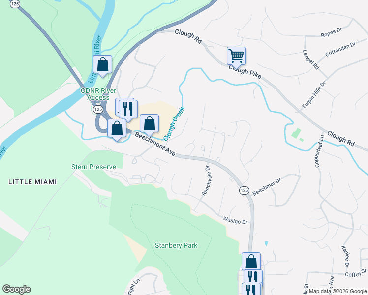 map of restaurants, bars, coffee shops, grocery stores, and more near 5450 Beechmont Avenue in Cincinnati