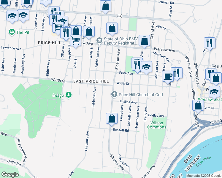 map of restaurants, bars, coffee shops, grocery stores, and more near 746 Woodlawn Avenue in Cincinnati