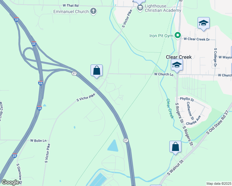 map of restaurants, bars, coffee shops, grocery stores, and more near 1250 West Old Capitol Pike in Bloomington