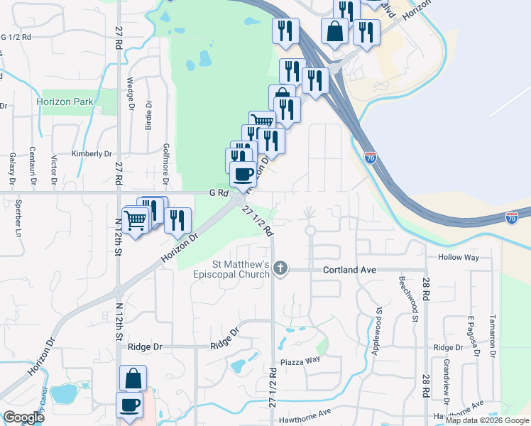 map of restaurants, bars, coffee shops, grocery stores, and more near 4220 27 1/2 Court in Grand Junction