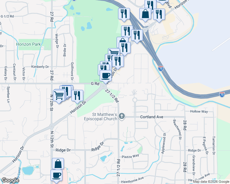 map of restaurants, bars, coffee shops, grocery stores, and more near 4220 27 1/2 Court in Grand Junction