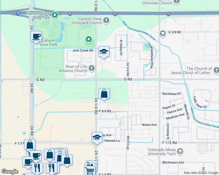 map of restaurants, bars, coffee shops, grocery stores, and more near 2463 G Road in Grand Junction