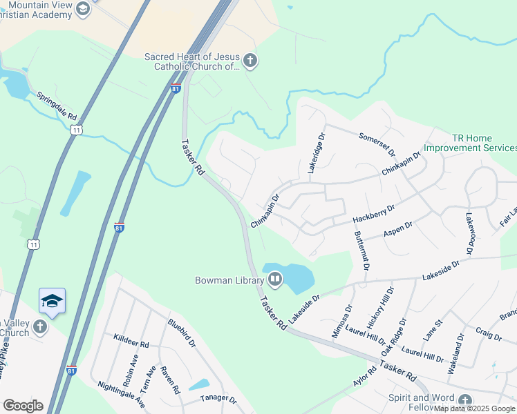 map of restaurants, bars, coffee shops, grocery stores, and more near 117 Chinkapin Drive in Stephens City