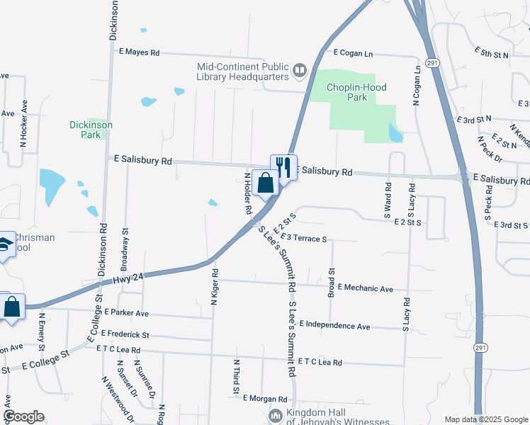 map of restaurants, bars, coffee shops, grocery stores, and more near 9611 East US Highway 24 in Independence