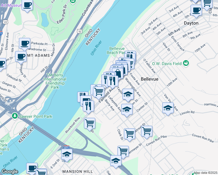 map of restaurants, bars, coffee shops, grocery stores, and more near 218 Fairfield Avenue in Bellevue