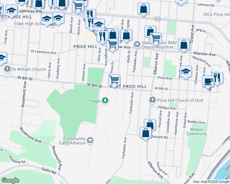 map of restaurants, bars, coffee shops, grocery stores, and more near 739 McPherson Avenue in Cincinnati