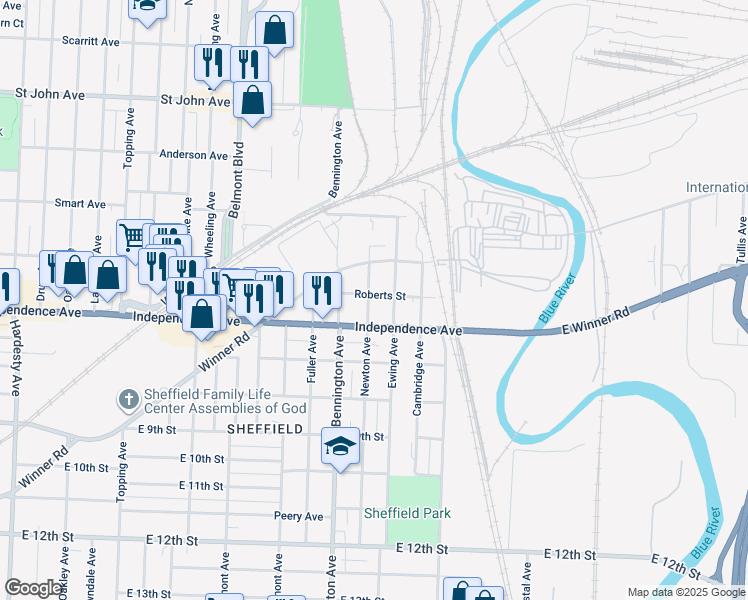 map of restaurants, bars, coffee shops, grocery stores, and more near 503 Newton Avenue in Kansas City