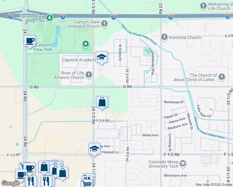 map of restaurants, bars, coffee shops, grocery stores, and more near 2473 G Road in Grand Junction