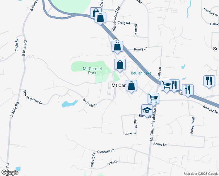 map of restaurants, bars, coffee shops, grocery stores, and more near 101 Newlun Court in Cincinnati