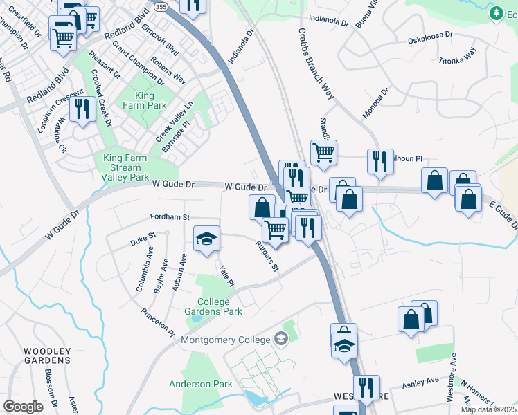 map of restaurants, bars, coffee shops, grocery stores, and more near 40 W Gude Dr in Rockville